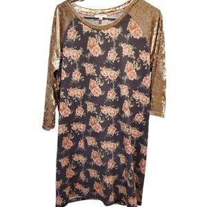Umgee USA Boutique Women's Medium 3/4 Sleeve Tunic Dress Floral Velvet Sz Medium